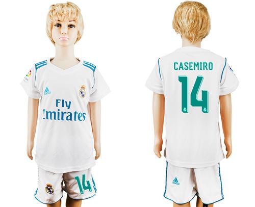 Real Madrid #14 Casemiro White Home Kid Soccer Club Jersey